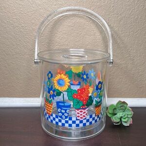 Vintage 1990's Colorful Floral Acrylic Ice Bucket | Double Wall Insulated